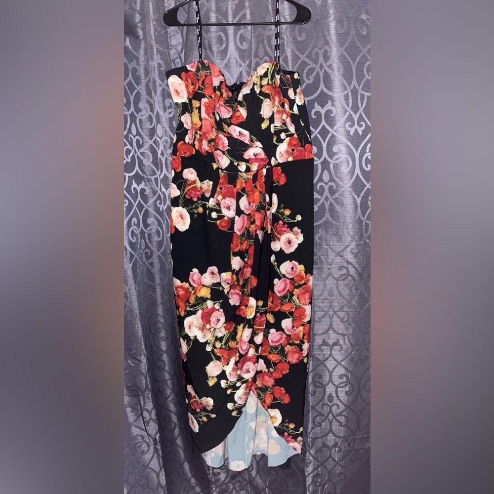 City Chic Black Floral Maxi Dress with Pink & Red Roses